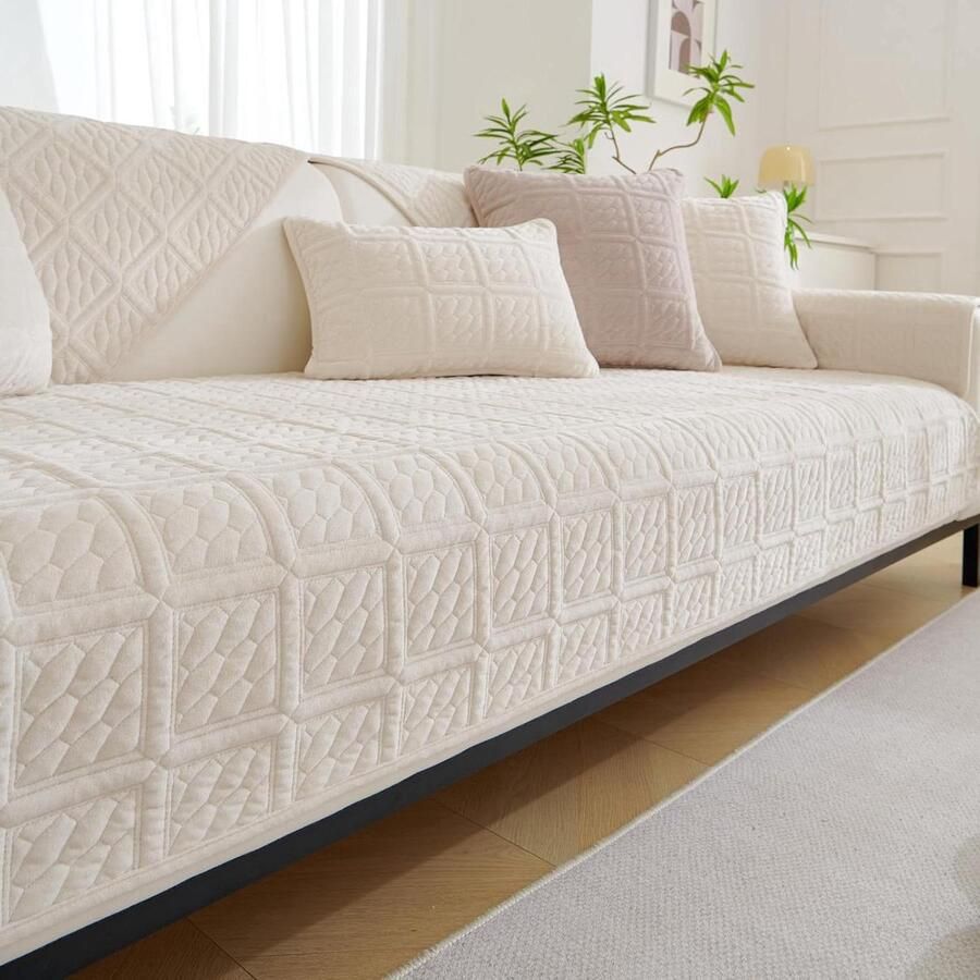 Zachte fluwelen bankhoes Universele bankhoezen Antislip 1 stuk Crèmekleurig 70 x 70 cm