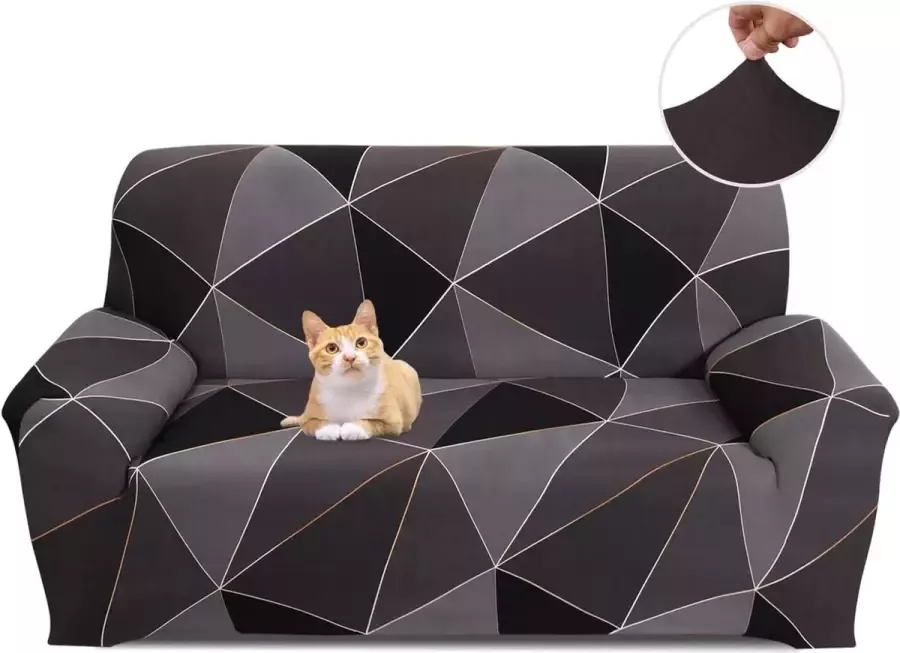 Bankhoes voor 3-zits elastische stretch spandex antislip wasbaar met armleuning bruine geometrie