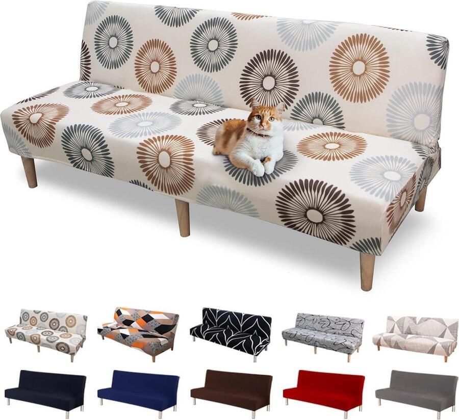 Bankhoes voor 3-zits zonder armleuningen elastisch en opvouwbaar zonnebloem design wasbaar en afneembaar