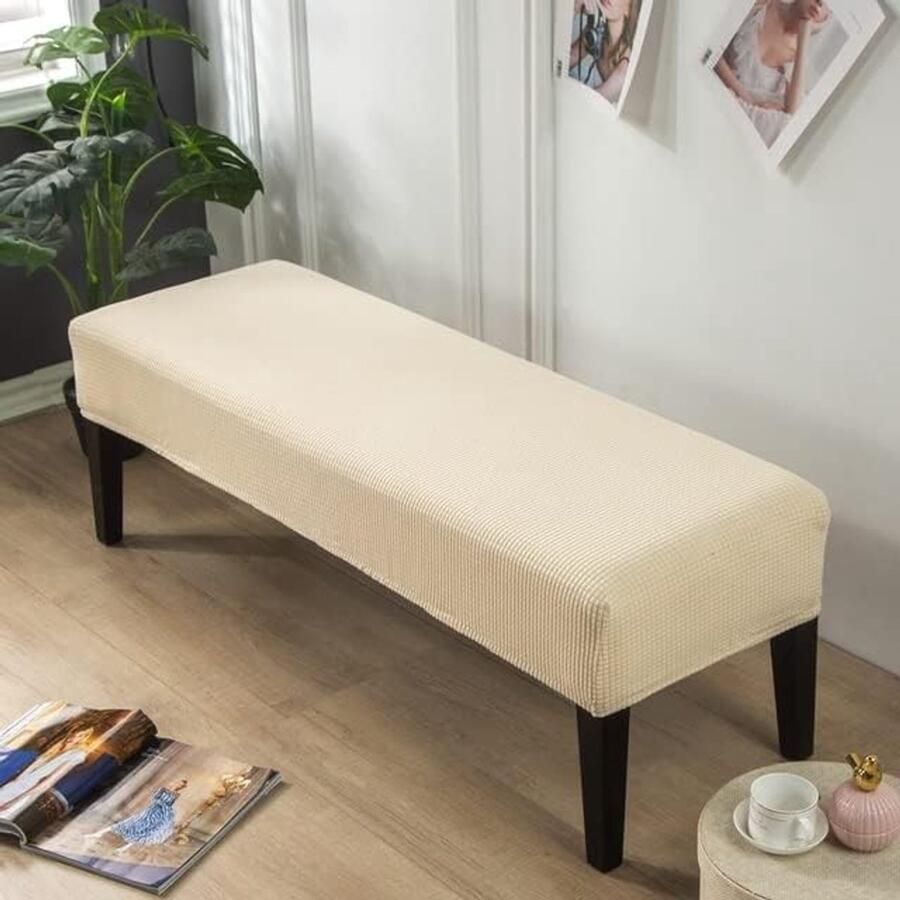 Bankhoes voor eetkamer keuken eettafel extra groot klein 5 maten afneembare en wasbare gestoffeerde bankhoes stoelbeschermer voor kussens stoel slaapkamer (kleur: beige maat: 90-120 cm)