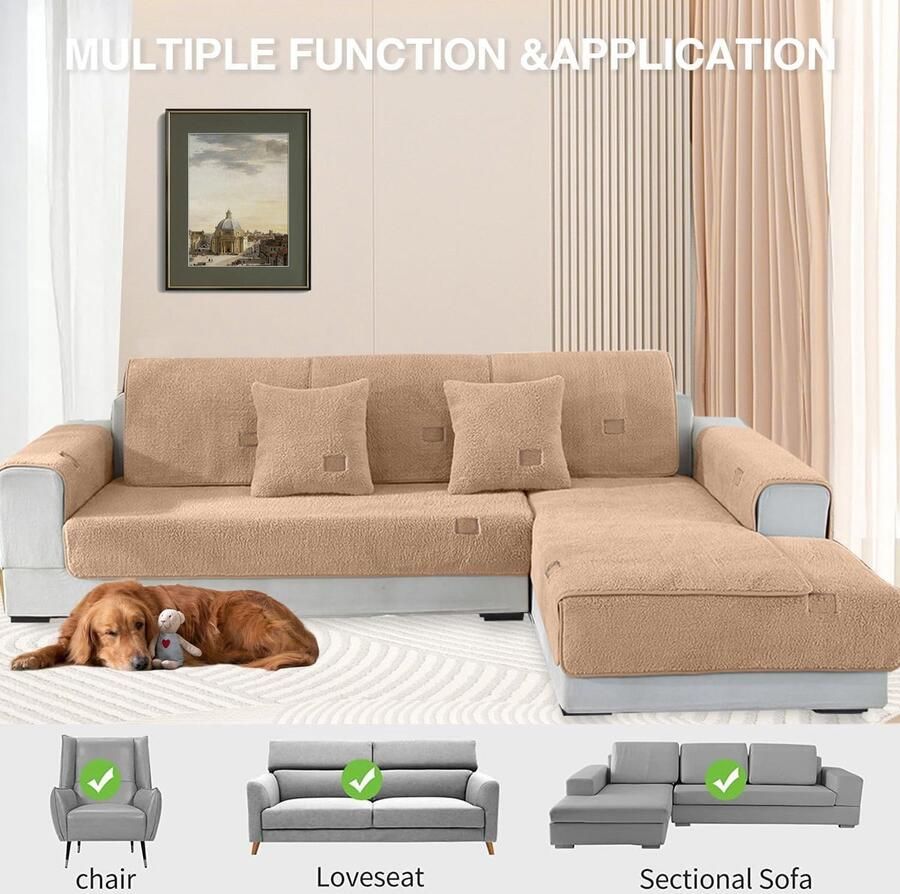 Bankhoes voor hoekbank 4 3 2 1-zits met armleuningen gewatteerd links rechts bankhoes vuilafstotend L-vorm koffiebruin 90 x 120 cm rechthoekig)