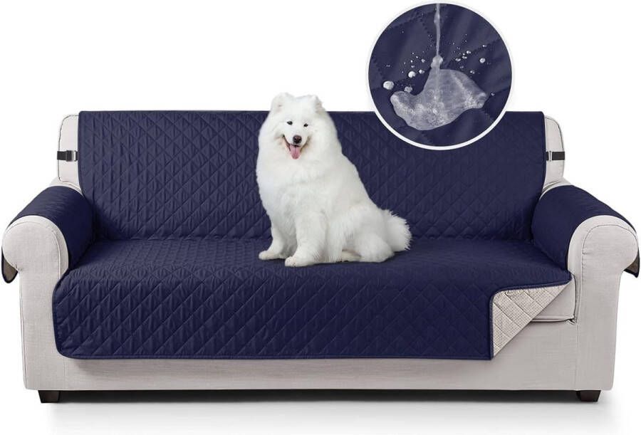 Bankhoes waterdicht met elastische band woonkamer antislip gewatteerde bankbescherming voor huisdieren katten honden spelende kinderen (donkerblauw 3-zits)