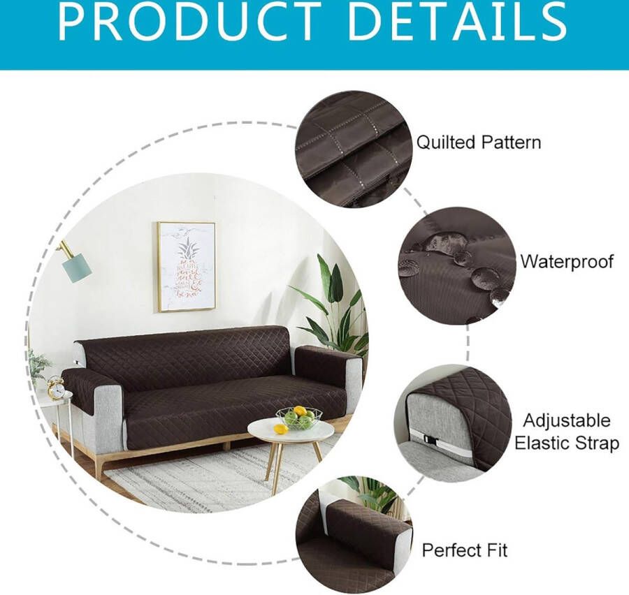 Bankhoes waterdichte bankovertrek antislip bescherming tegen huisdieren katten honden bankovertrek voor bank (zwarte koffie 2-zits)