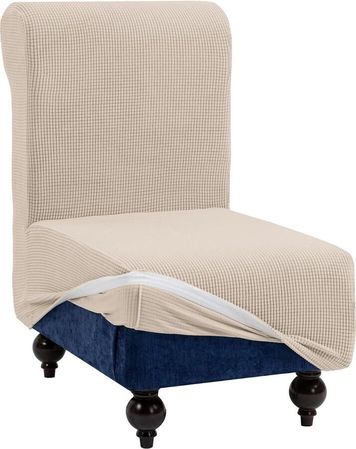 Bankhoes zonder armleuningen 1-zits spandex bankovertrek zonder armleuning elastische antislip stretchhoes comfortabele stof (1-zits beige)