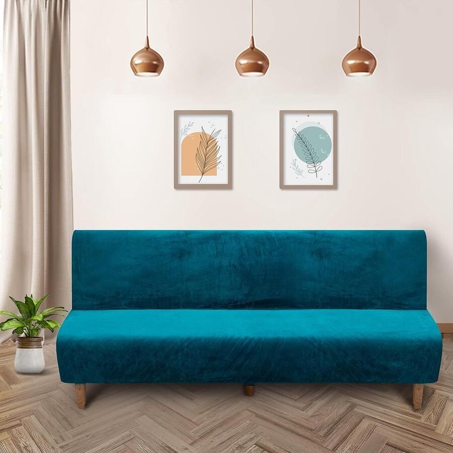 Bankhoes zonder armleuningen 3-zits bankovertrek stretch armleuning bankovertrek armloos clic clac elastische bankovertrek futon voor klapbank zonder armleuningen fluweel#groen