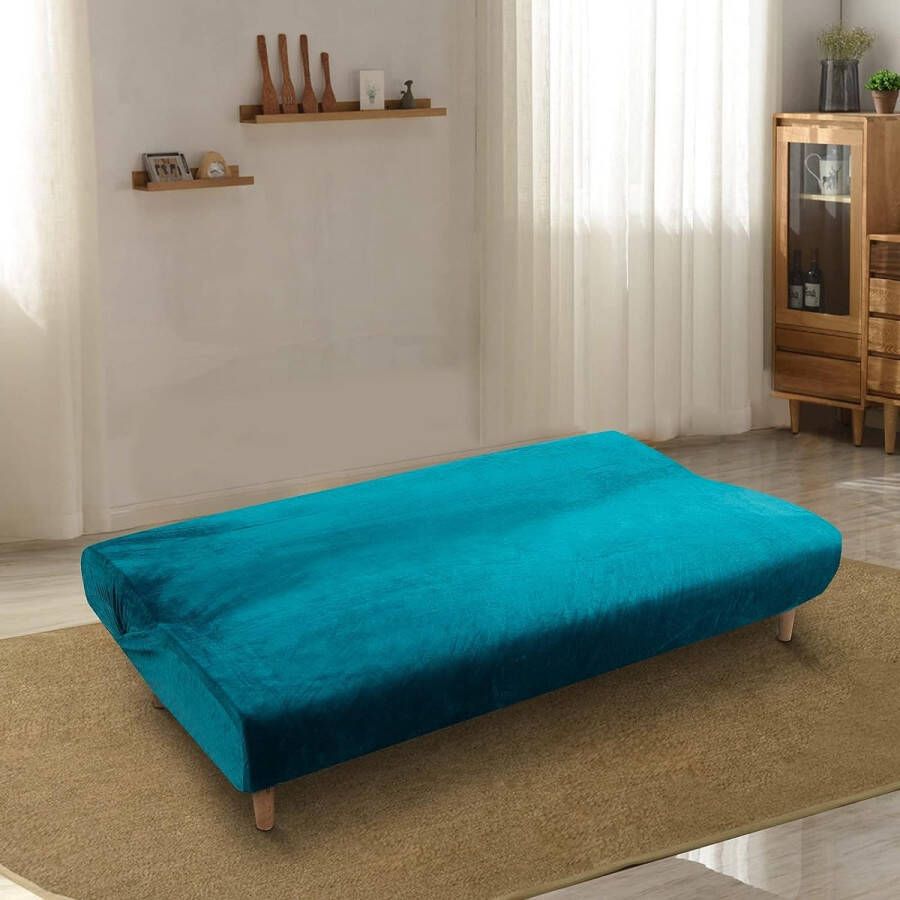 Bankhoes zonder armleuningen 3-zits bankovertrek stretch armleuning bankovertrek armloos clic clac elastische bankovertrek futon voor klapbank zonder armleuningen fluweel#groen - Foto 2