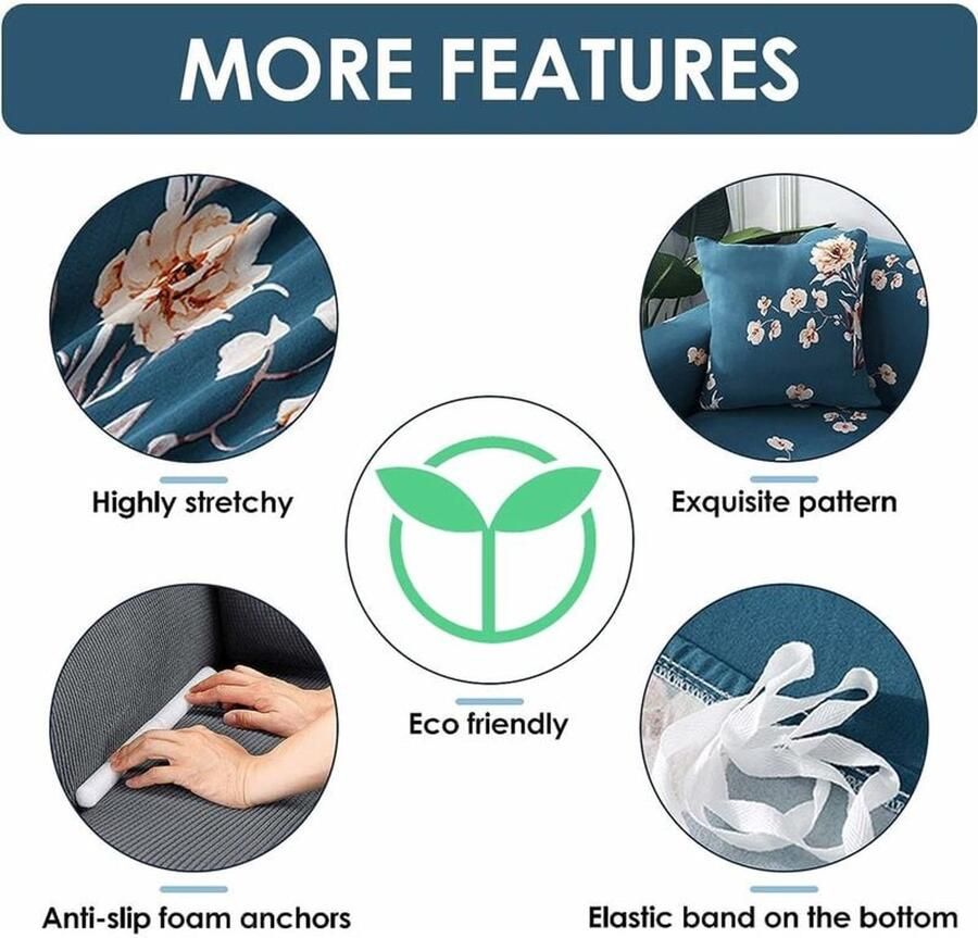 Bankhoezen 4-zits bankhoes met armleuningen Stretch bankhoes Fauteuilhoes Elastische bankhoezen Universele meubelbeschermer blauwe bloem