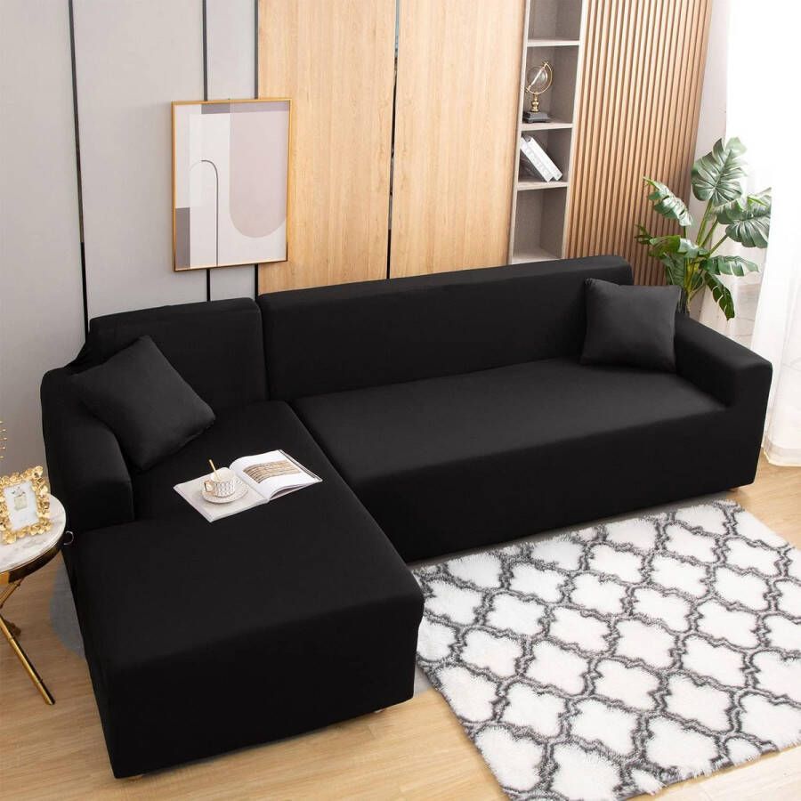 Bankhoezen elastische stretch bankhoezen plaids sectiebankhoezen hoekbank hoes meubelbescherming met 2 stuks kussenhoes voor 3-zits + 3-zits L-vormige banken