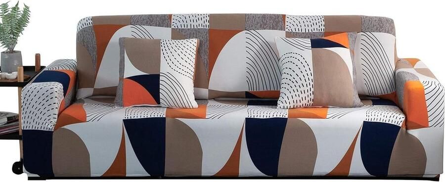 Stretch-bankhoezen Moderne Eenvoud Bankhoezen Meubelbankbeschermer Kleurrijk-Geometrisch Patroon Voor 3 Zits Bank