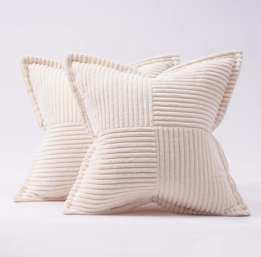 Bankkussenhoes 45x45 crèmewit gestreept superzachte bekleding woonkamer slaapkamer thuis bedstoel fauteuil voor bank slaapkamer kussens 2 x kussenslopen (kussenkern niet inbegrepen)