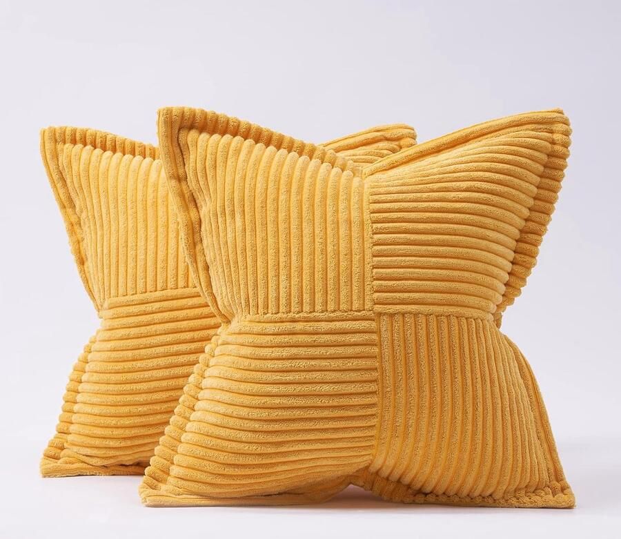 Bankkussenhoes 45x45 helder geel gestreept superzachte bekleding woonkamer slaapkamer thuis bedstoel fauteuil voor bank slaapkamer kussens 2 x kussenslopen (kussenkern niet inbegrepen)