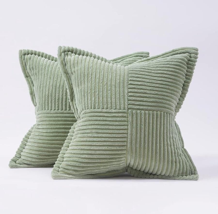 Bankkussenhoes 45x45 lichtgroen gestreept superzachte bekleding woonkamer slaapkamer thuis bedstoel fauteuil voor bank slaapkamer kussens 2 x kussenslopen (kussenkern niet inbegrepen)