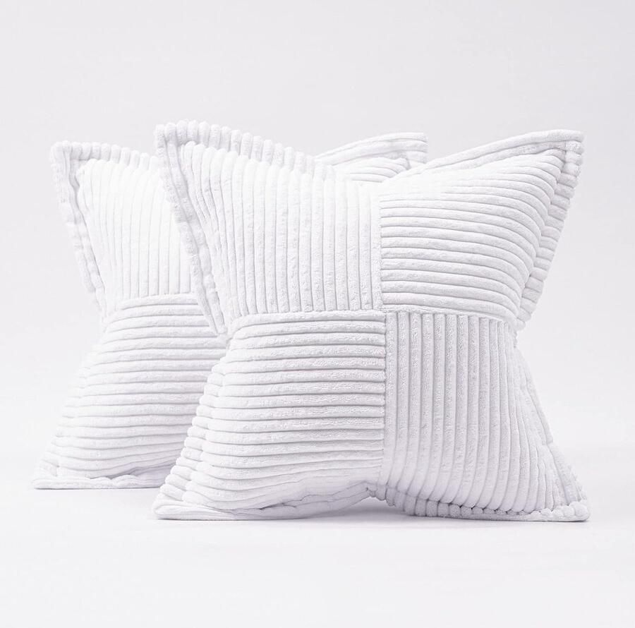 Bankkussenhoes 45x45 zuiver wit gestreept superzachte bekleding woonkamer slaapkamer thuis bedstoel fauteuil voor bank slaapkamer kussens 2 x kussenslopen (kussenkern niet inbegrepen)