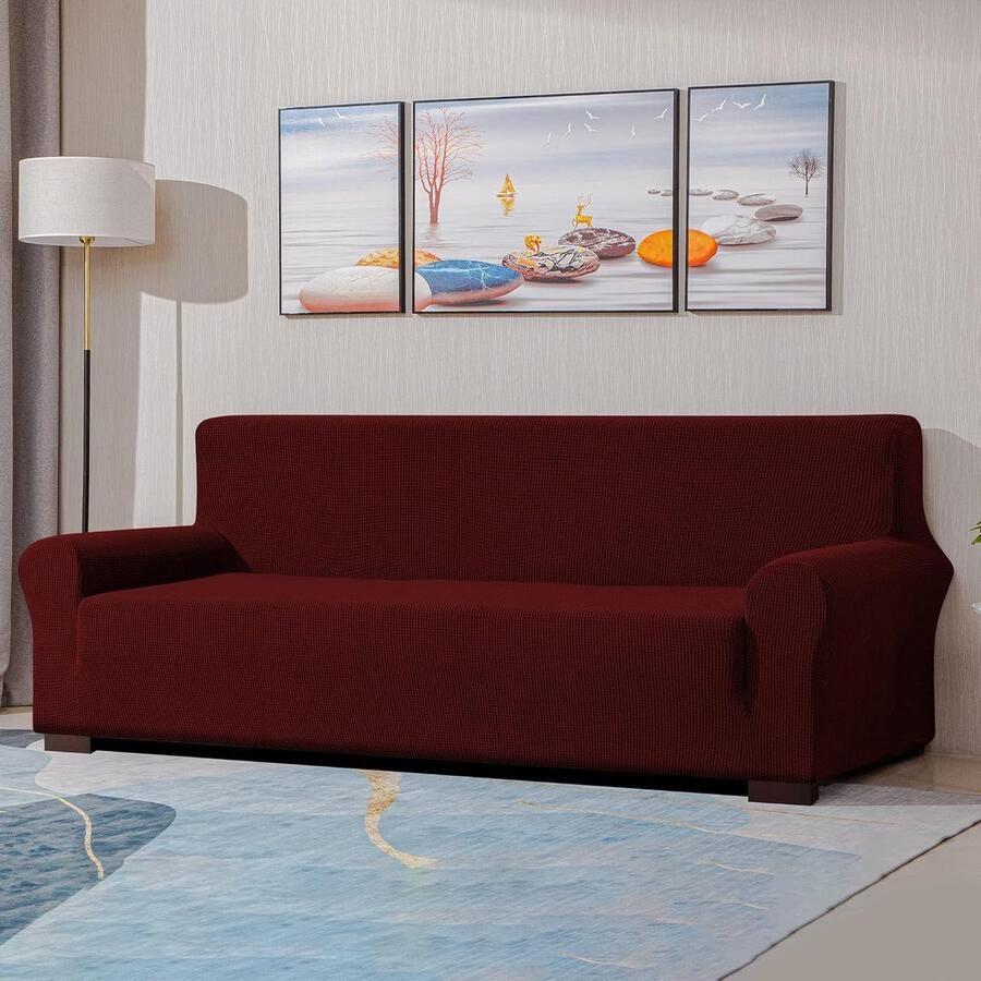 Stretch Sofa hoes Sofahoezen Jacquard Sofahoezen voor bank fauteuil 3-zits (Wijnrood 185-235 cm)