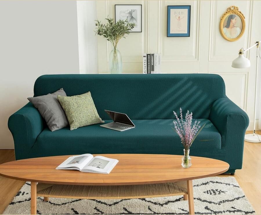 Elastische bankovertrek stretch bankhoes hoes voor bank stoel 3-zits (olijfgroen 185-235 cm)