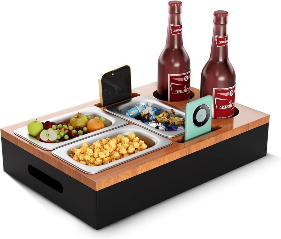 Bankorganizer op bijzettafel houten biercadeau voor mannen bankdienblad met snackschalen