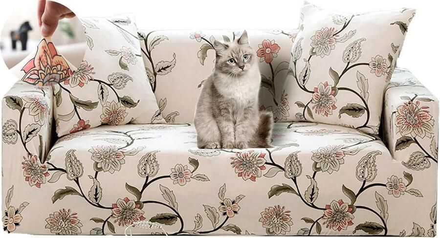 Bankovertrek 2-zits elastische stretch zachte bankhoes 1 stuk beige geschikt voor L-vormige banken