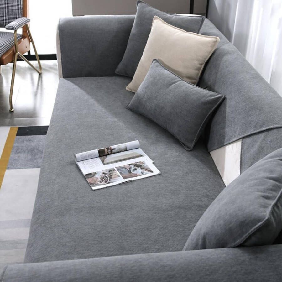 Nieuwe zachte bankkussens antislip bankhoezen voor 1- 2- 3- 4-zitsbankhoezen warme pluche kunstbont berberfleece hoekbankkussen hoes L-vormige meubelbeschermer (grijs 70 x 210 cm)