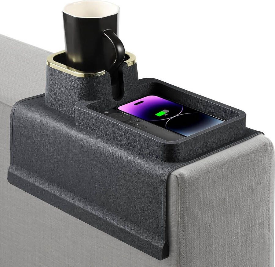 Bankovertrek bekerhouder en bankdienblad siliconen antislip bankdienblad met bekerhouder antislip basis bekerhouder armleuning (zwart)