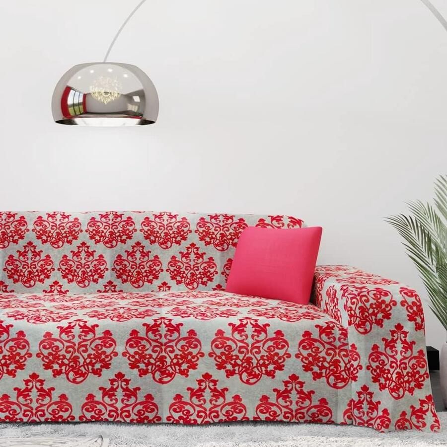 Bankovertrek Katoen 2 3 4 Zits Couch Cover DAMASK MOTIF Washable Cloth Decor Multipurpose Resistant Blanket Protection Also For Sofa Corner Chaise Longue L Form (Ruby Red Damask 1 Seater)