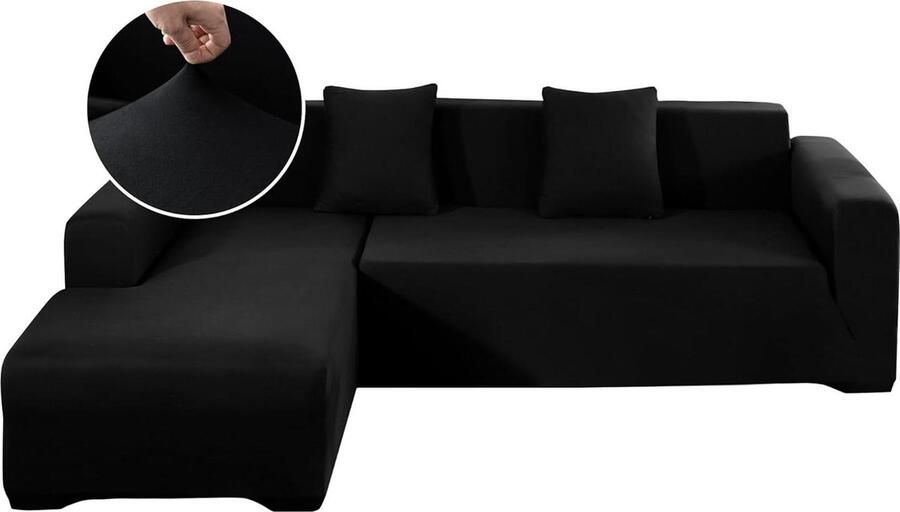 Bankovertrek L-vorm bankhoes stretchstof wasbaar 3-zits + 3-zits zwart hoekbank hoes stretch