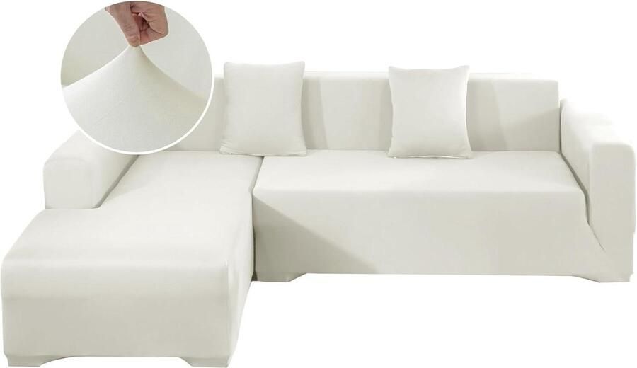 Bankovertrek L-vorm hoekbank stretchstof wasbaar met 2 kussenslopen en antislip 2-zits + 3-zits beige