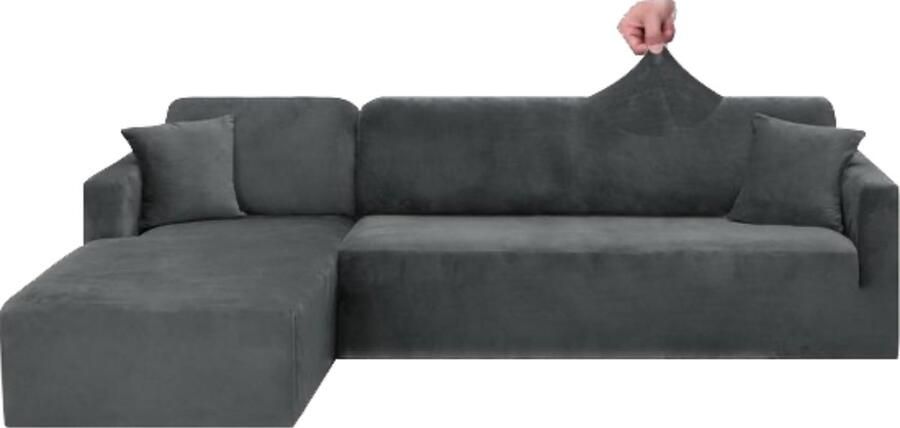 Bankovertrek Peninsula L-vorm Hoekbankhoezen Velours Bankovertrek Peninsula L-vorm Hoekbankhoezen Grijs 3-zits + 3-zits hoekbank hoes stretch