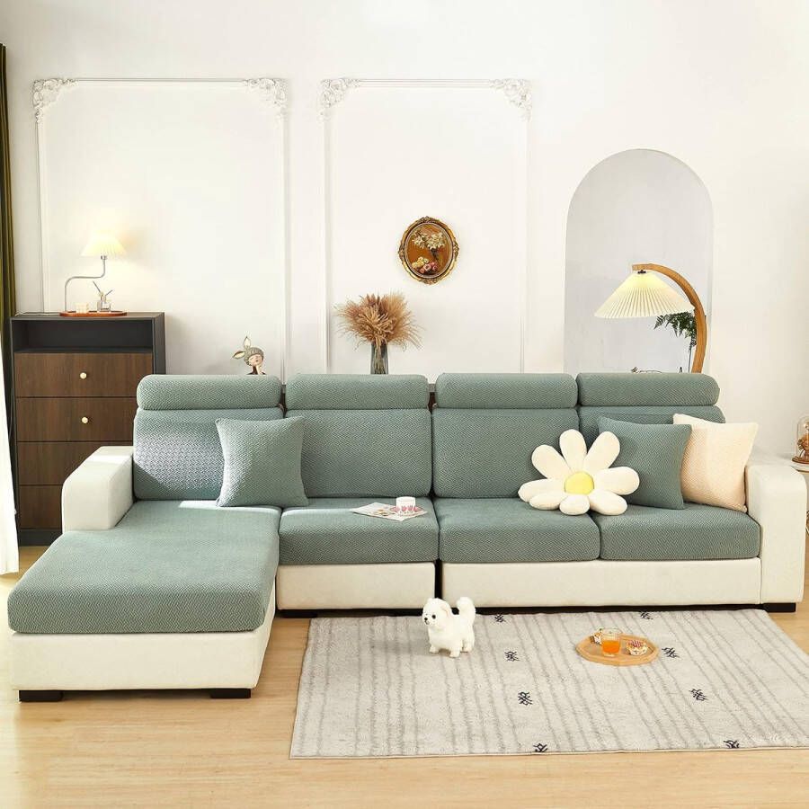 Sofa-Sitzkissenbezüge Stretch-Sofakissenbezüge Ersatz rutschfest universal Jacquard-Sofabezug dicker Schutz Möbelschutz mit elastischen Bändern (Grün 1 plus 1-Sitzer)