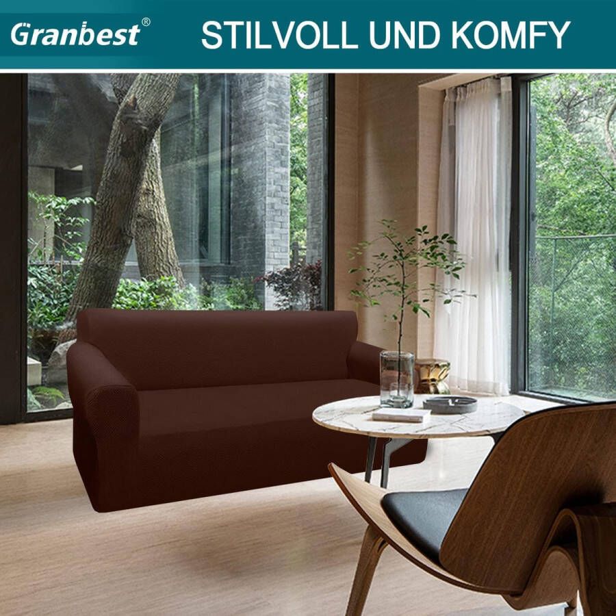 Bankovertrek voor bank stijlvol patroon stretch elastische jacquard bankovertrek met armleuning voor woonkamer antislip (3-zits chocolade)