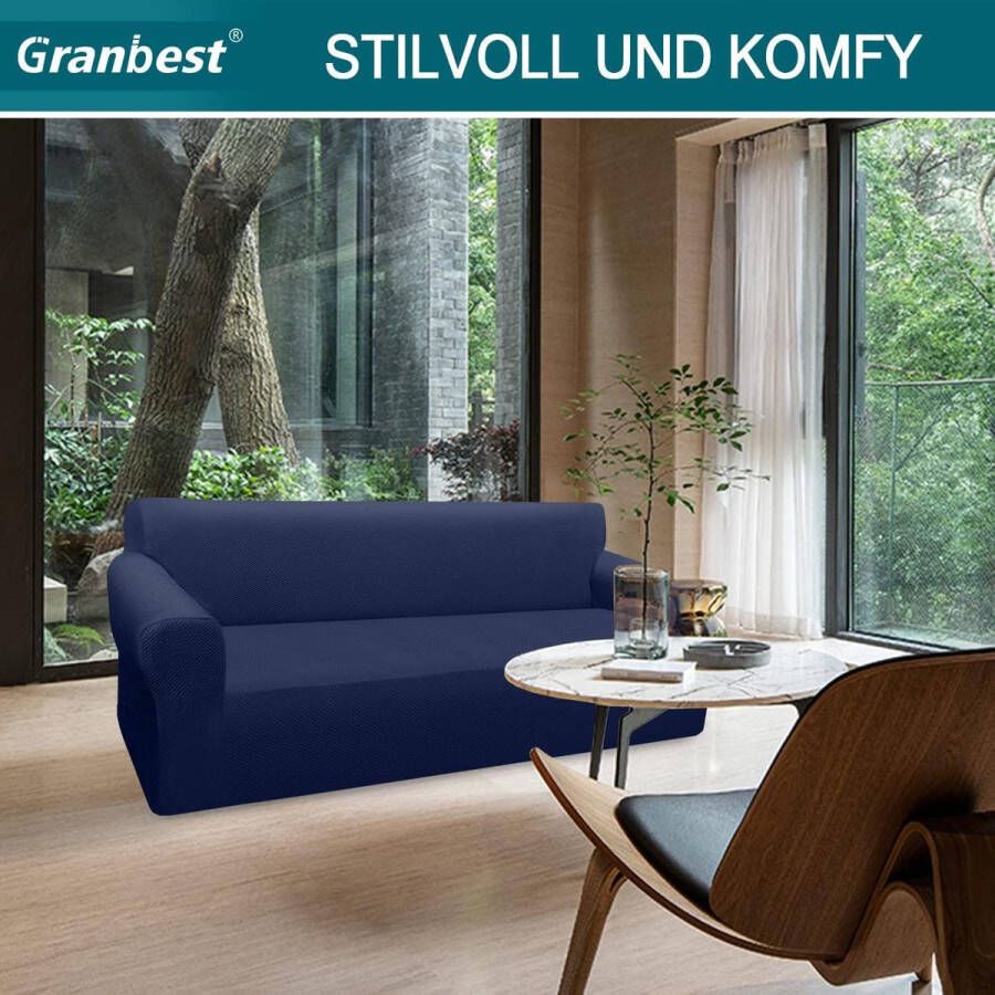 Unbranded High Stretch bankovertrek moderne bankovertrek jacquard elastische bankovertrek voor woonkamer beschermer tegen honden en huisdieren (3-zits donkerblauw) - Foto 2