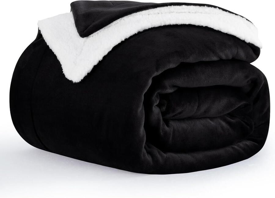 Bankplaid Sherpa 150 x 200 cm – deken voor bank winter antraciet 2 personen zacht en warm