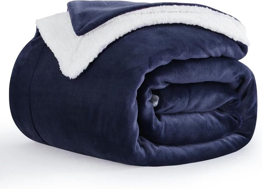 Bankplaid Sherpa 150 x 200 cm – deken voor bank winter marineblauw 2 personen zacht en warm