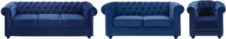 Bankstel en fauteuil CHESTERFIELD Fluweel Koningsblauw L 205 cm x H 72 cm x D 88 cm