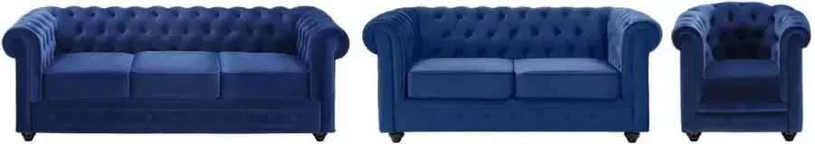 Bankstel en fauteuil CHESTERFIELD Fluweel Koningsblauw L 205 cm x H 72 cm x D 88 cm - Foto 1