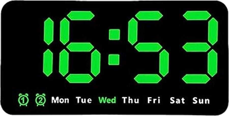 Baoblaze digitale wandklok LED-klok klein met datumkalender en temperatuur elektronische klok aan de muur wekker met lichtgevende cijfers voor nachtkastje huis hal GROEN