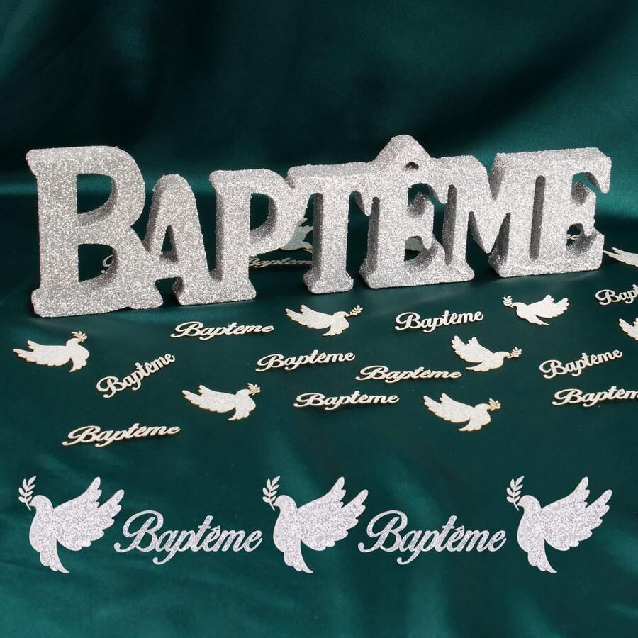 BAPTÊME table ornaments wood with confetti scatter decoration (silver)