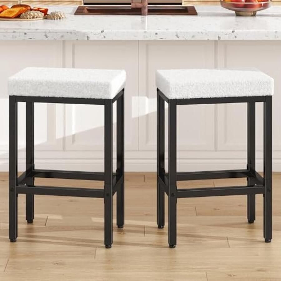 Barkruk 2-delige set 66 cm barstoel keukenkruk wit barkruk met metalen frame barkruk zonder rugleuning keuken eetkamer