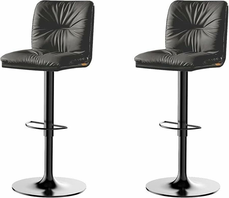 Barkruk 2-delige set barkruk in hoogte verstelbare barstoelen met PU-overtrek 360° draaibaar keukenstoelen met rugleuning en voetensteun zwart