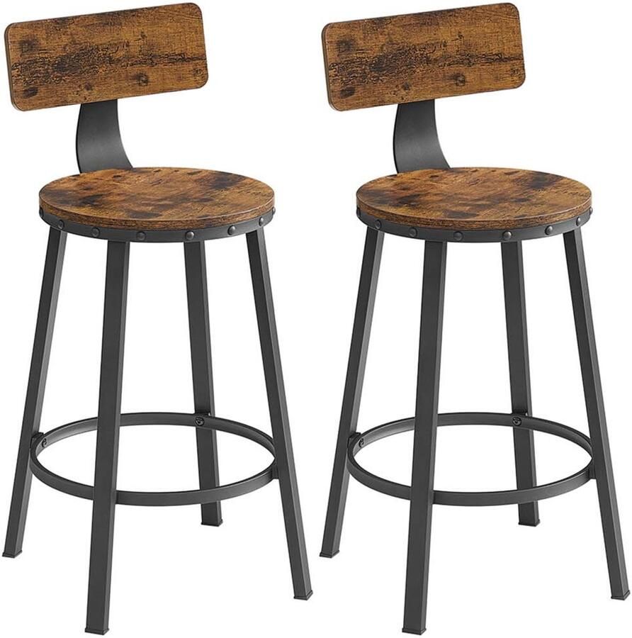 Barkruk 2-delige set Hoge keukenstoelen met rugleuning en voetensteun Stevig metalen frame 50 6 x 50 6 x 88 5 cm Bruin + Zwart geschikt voor bar restaurant en werkruimte