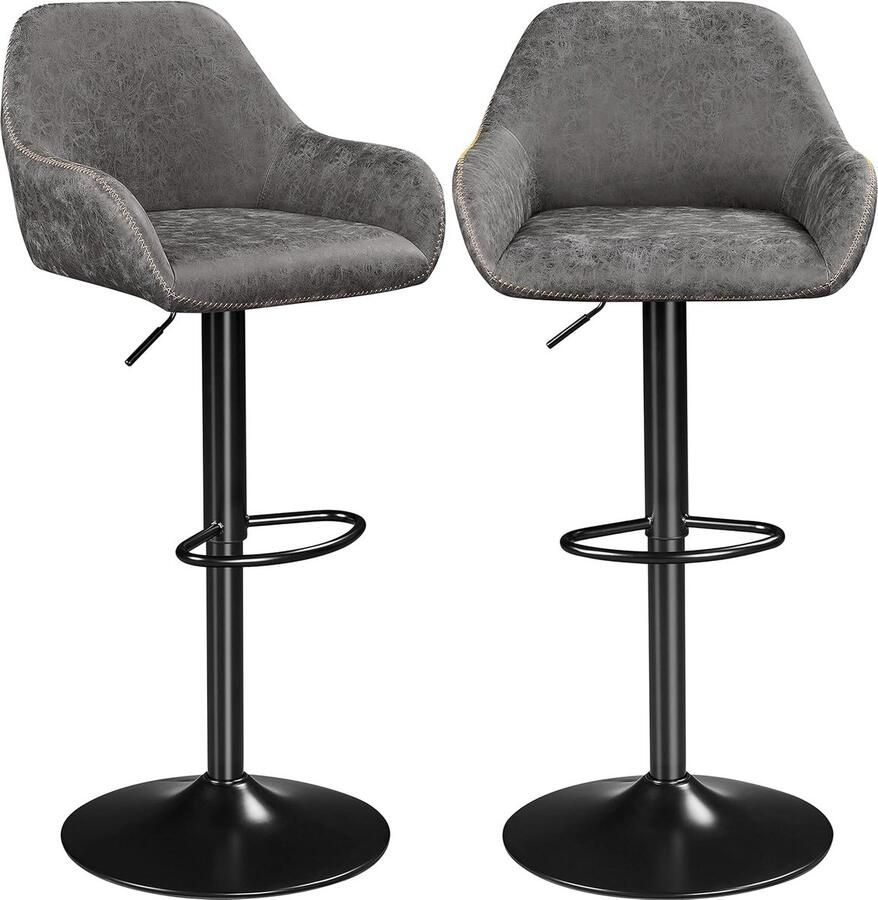 Barkruk 2-delige set in hoogte verstelbaar barstoel kruk met rugleuning barkruk draaibare bistrokruk van kunstleer grijs