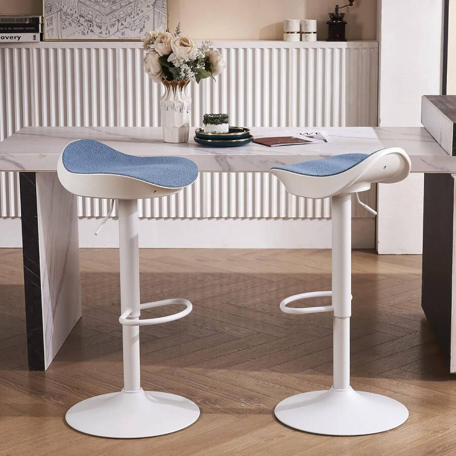 Barkruk 2-delige set wit in hoogte verstelbaar draaibaar keukenkruk barkruk met blauw fluwelen zitting en metalen frame hoge barstoelen voor bar keuken en thuis
