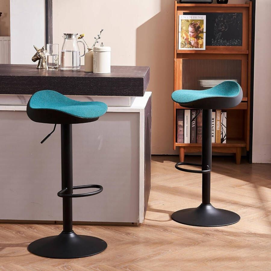 Barkruk 2-delige set zwart in hoogte verstelbaar draaibaar keukenkruk barkruk met pauwgroen fluwelen zitting en metalen frame hoge barstoelen voor bar keuken en thuis