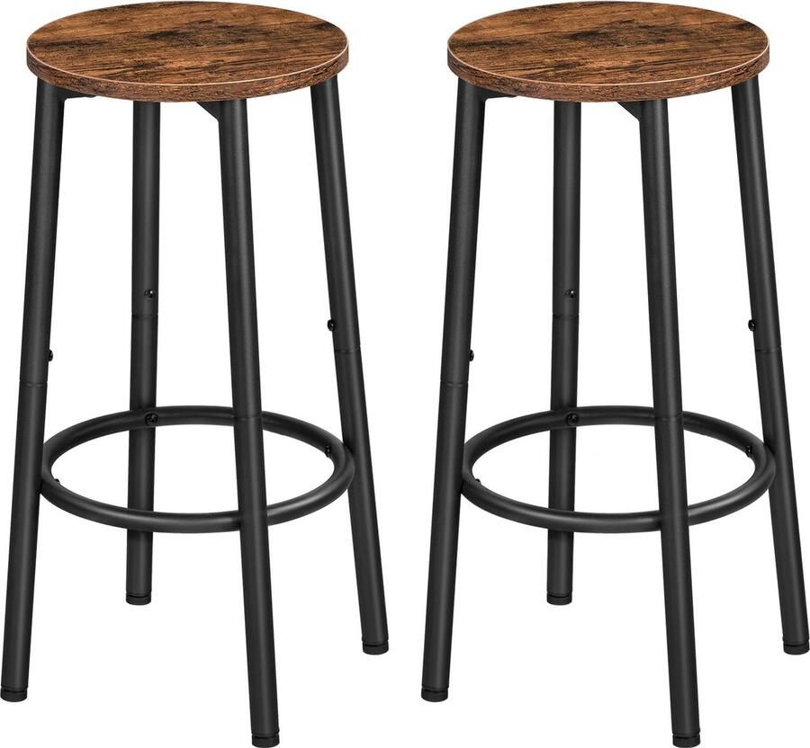 Barkruk 2 Stuks Bar Stoel Metalen Poten Barkrukken Set Met Voetsteun Houten Zitting Draagkracht 100 KG Industrieel Modern Diameter zitting 30cm Hoogte 64 cm