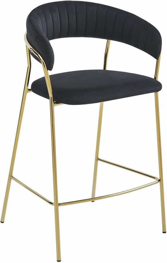 Barkruk BADIA Zwart Velvet Bekleding Gouden Metalen Poten Stijlvol en Comfortabel Max. 120 kg