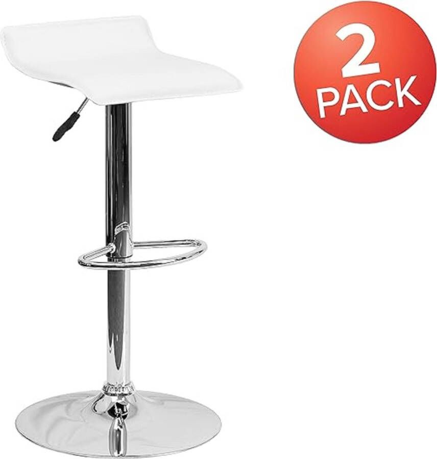 2-pack eigentijdse vinyl verstelbare hoogte barkruk met stevige golf zitting en chroom basis hardhouten microvezel wit set van 2 - Foto 2
