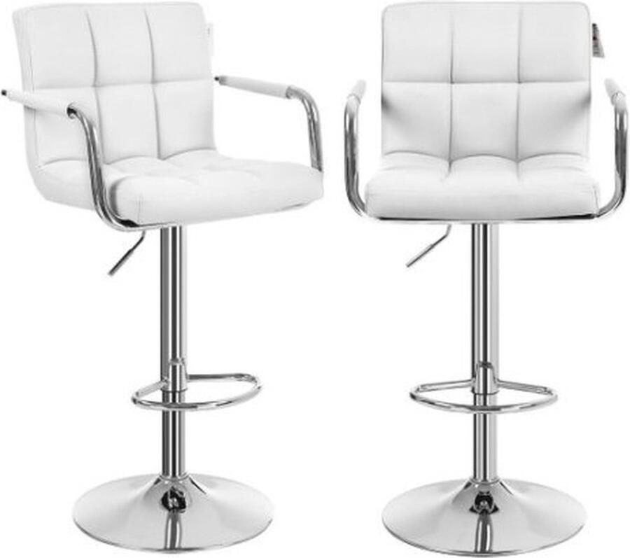 ZAZA Home Barkruk – Barkrukken Set Van 2 – Barkrukken Met Rugleuning – Barkrukken – Verstelbaar Kunstleer – Wit