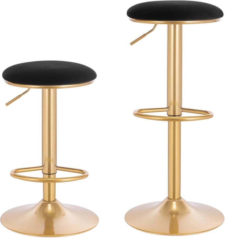 Stijlvol Zwart Gouden Ronde Barkruk Fluwelen Zachte Zitting 360º Draaibaar Flexibiliteit Hoogte Verstelbaar 61-82cm Stevige Voetsteun 38 5cm Draagvermogen 120kg Zitting Diameter 36cm- Ergonomisch Stalen Frame Zeer Stevig 10 4kg Antislip Krasbestendig