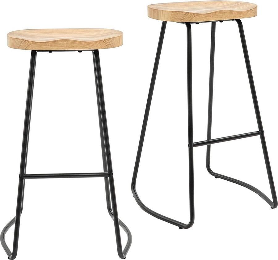 Barkruk Barstoel Kruk Barstoelen Keukenstoel Set van 2 Barkrukken Massief houten eetkamerstoelen met vaste metalen basis moderne meubels voor bar en huis Natuurlijk Zwart