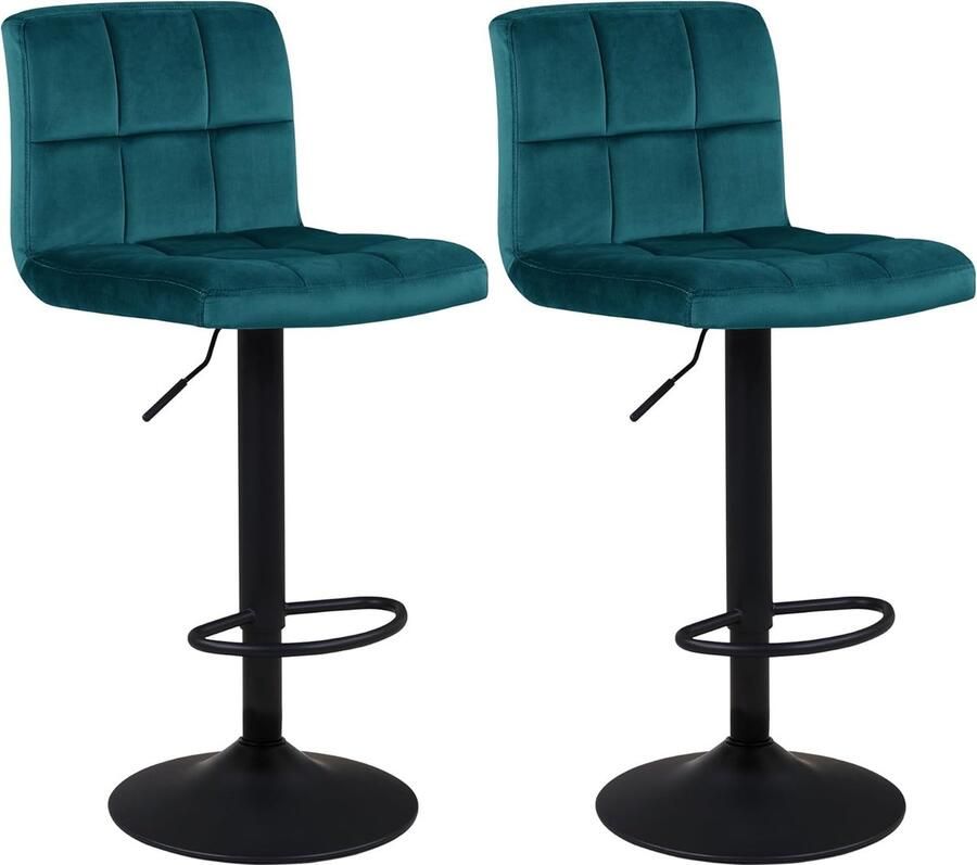 Barkruk barstoelen set van 2 in hoogte verstelbare barkruk bistrokruk 360° draaistoel met rugleuning voetensteun petrol