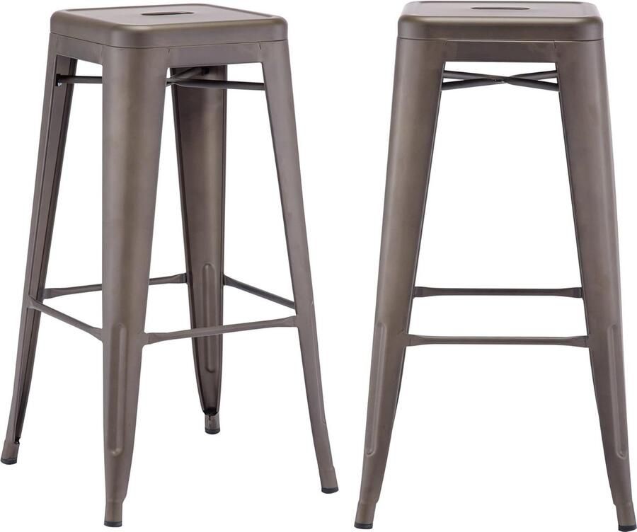 Barkruk ijzer barstoelen set van 2 zithoogte 76 cm barkruk stapelbare metalen bistrokruk met voetensteun in industrieel design metallic bruin